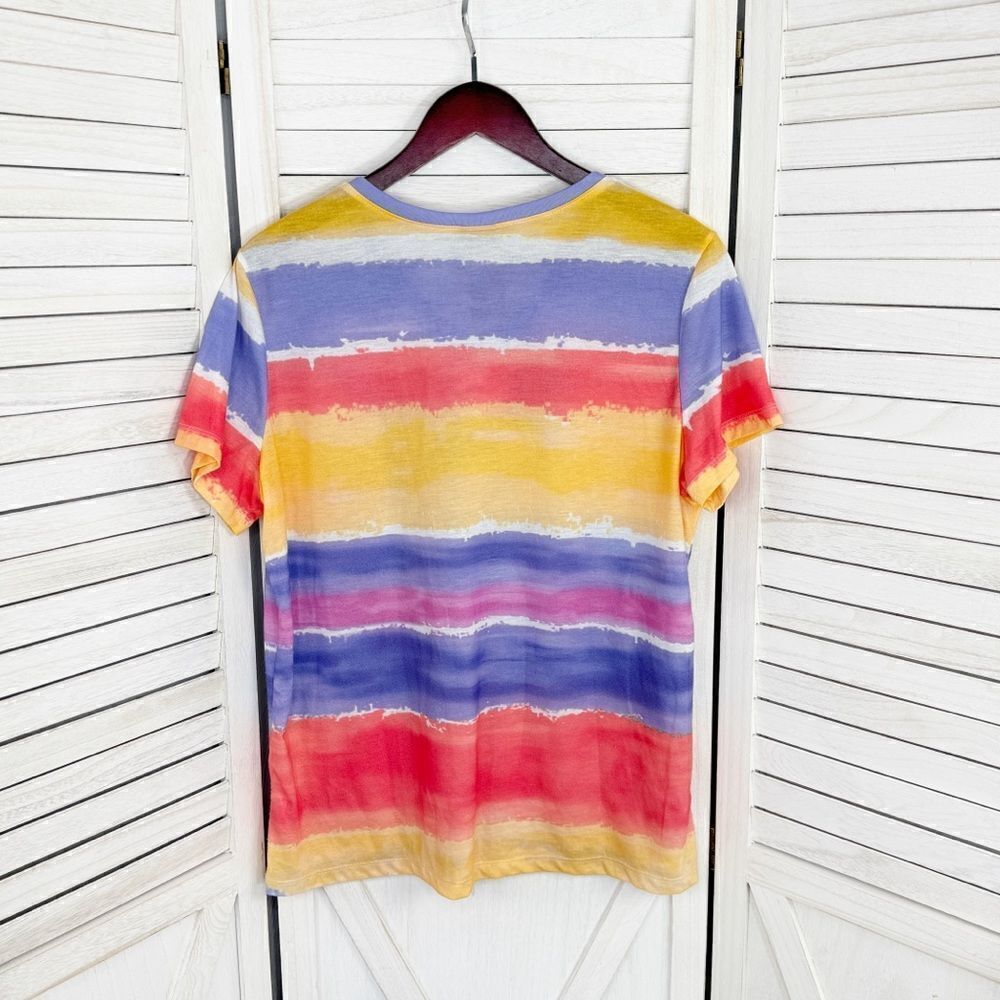 White Stag Ombre Striped Floral Studded Tee Shirt Purple Pink Yellow XXL - Picture 8 of 11
